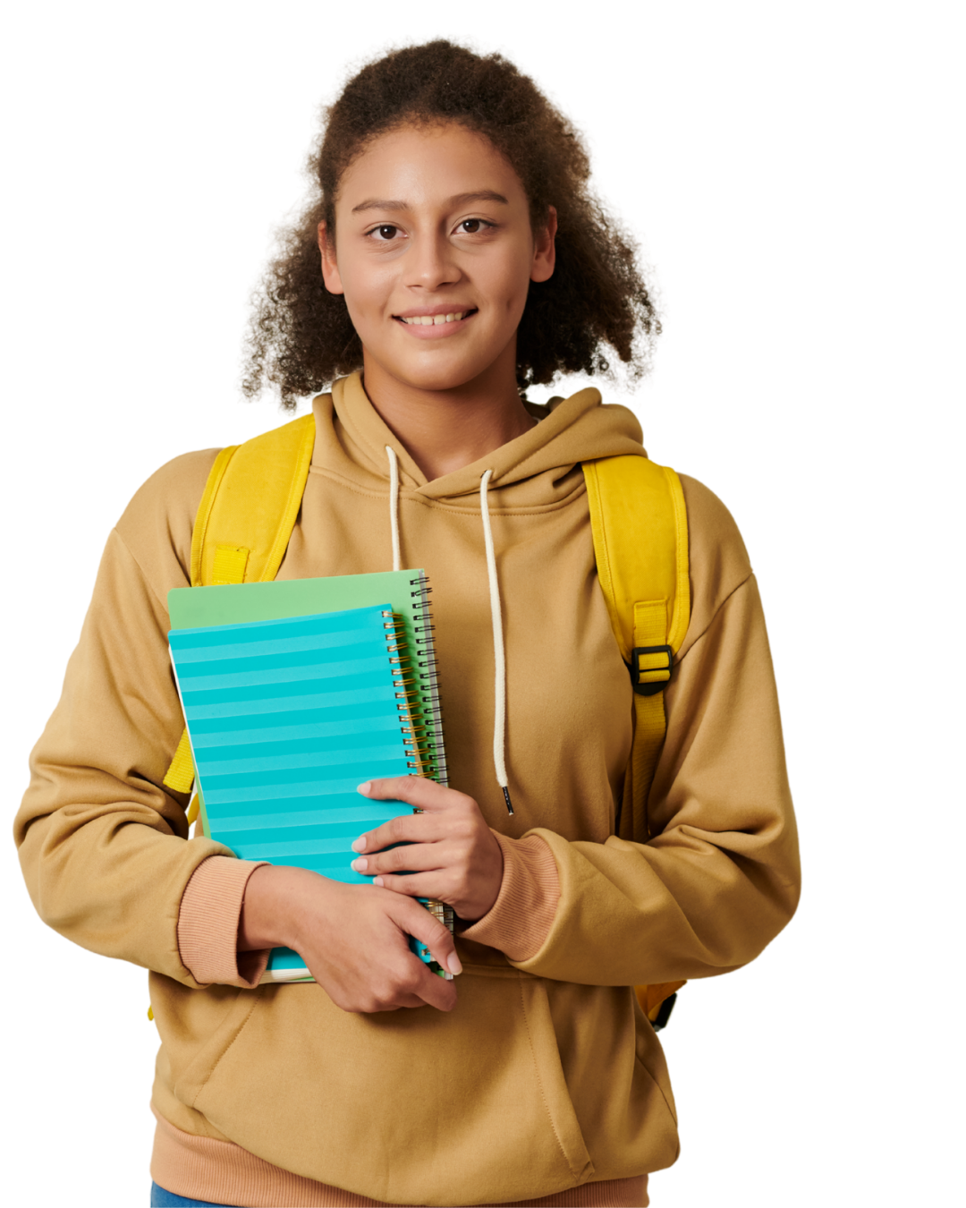 Collégienne souriante avec ses cahiers